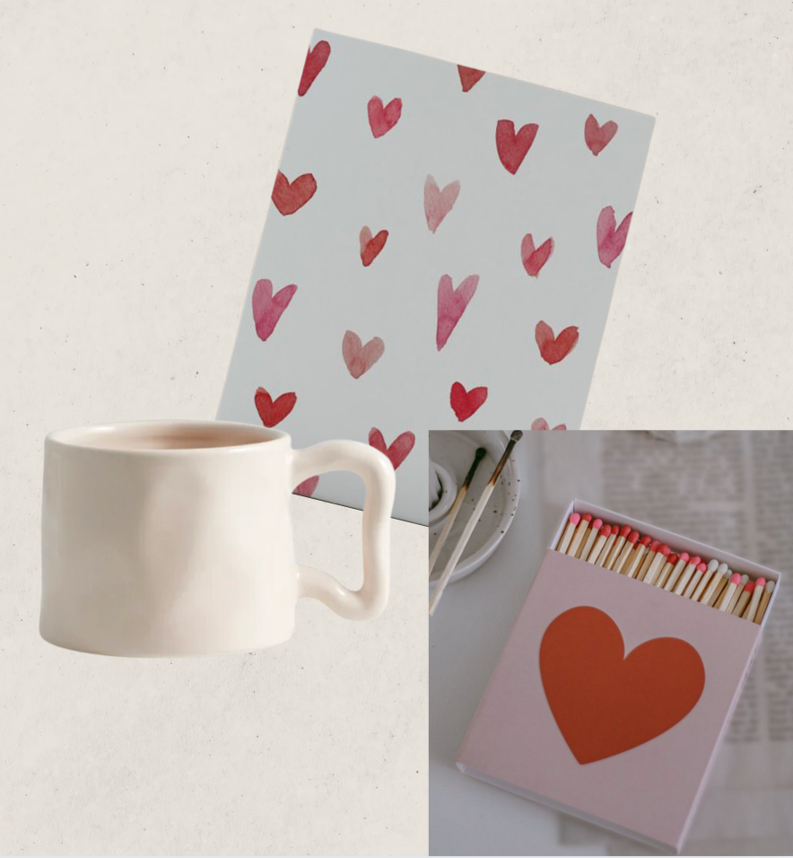 Coffret cadeau Cœur à Cœur avec mug rose, carte aquarelle et allumettes Make a Wish